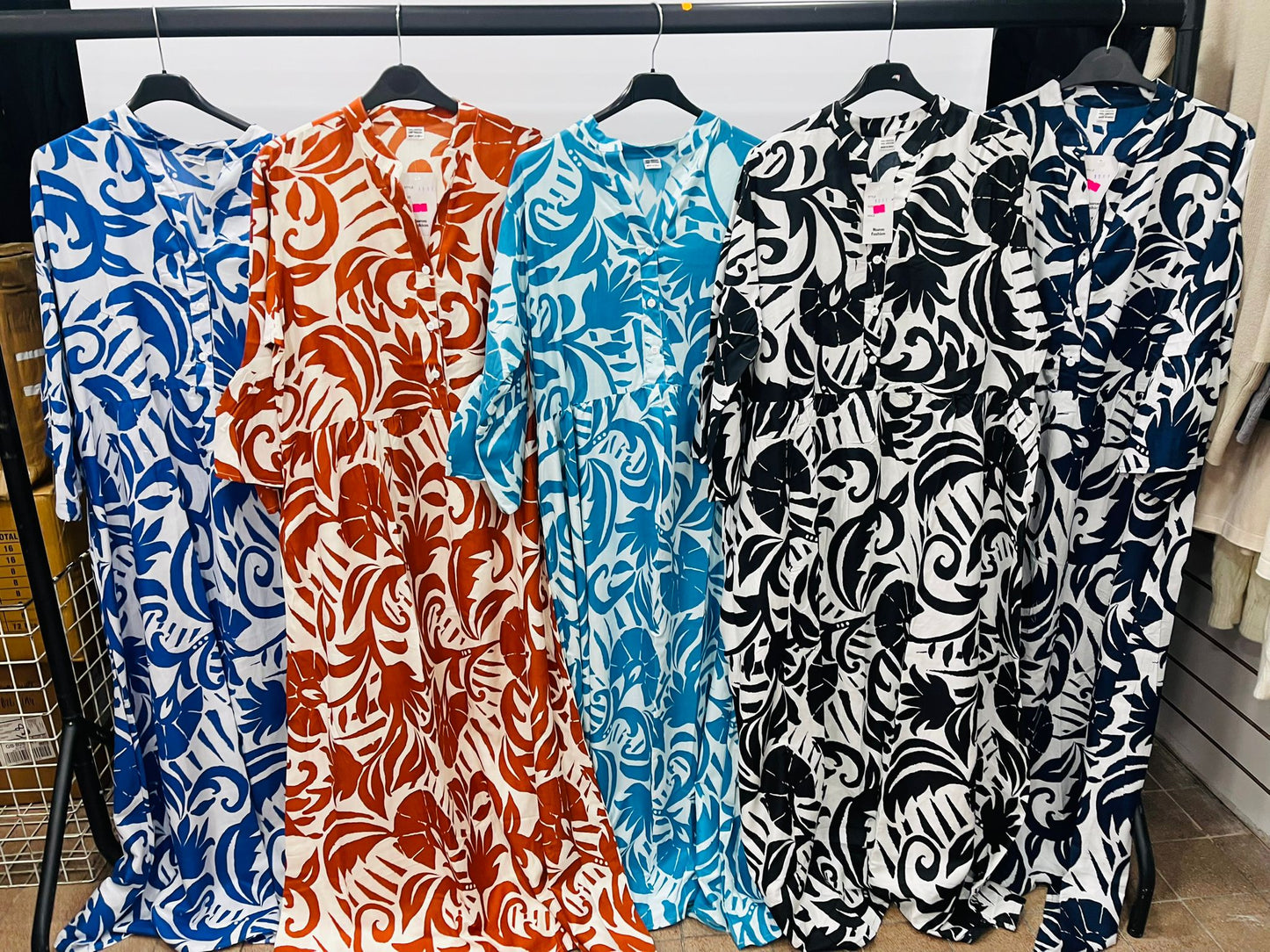 Casual Graphic Printed Maxi Dresses with Button Details - MANSURI FASHIONS