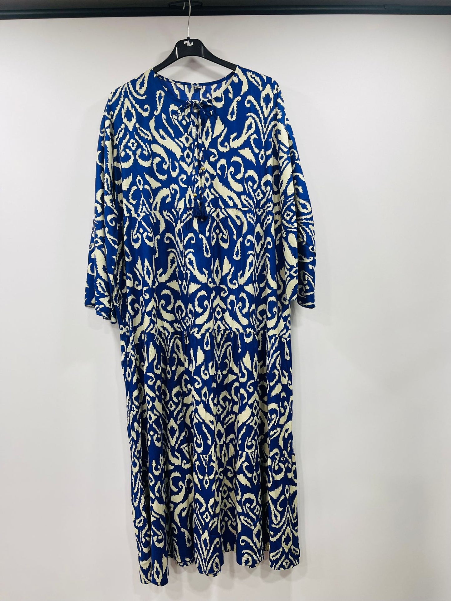 Casual Tribal Motif Maxi Dresses with Drawstring Neck - MANSURI FASHIONS