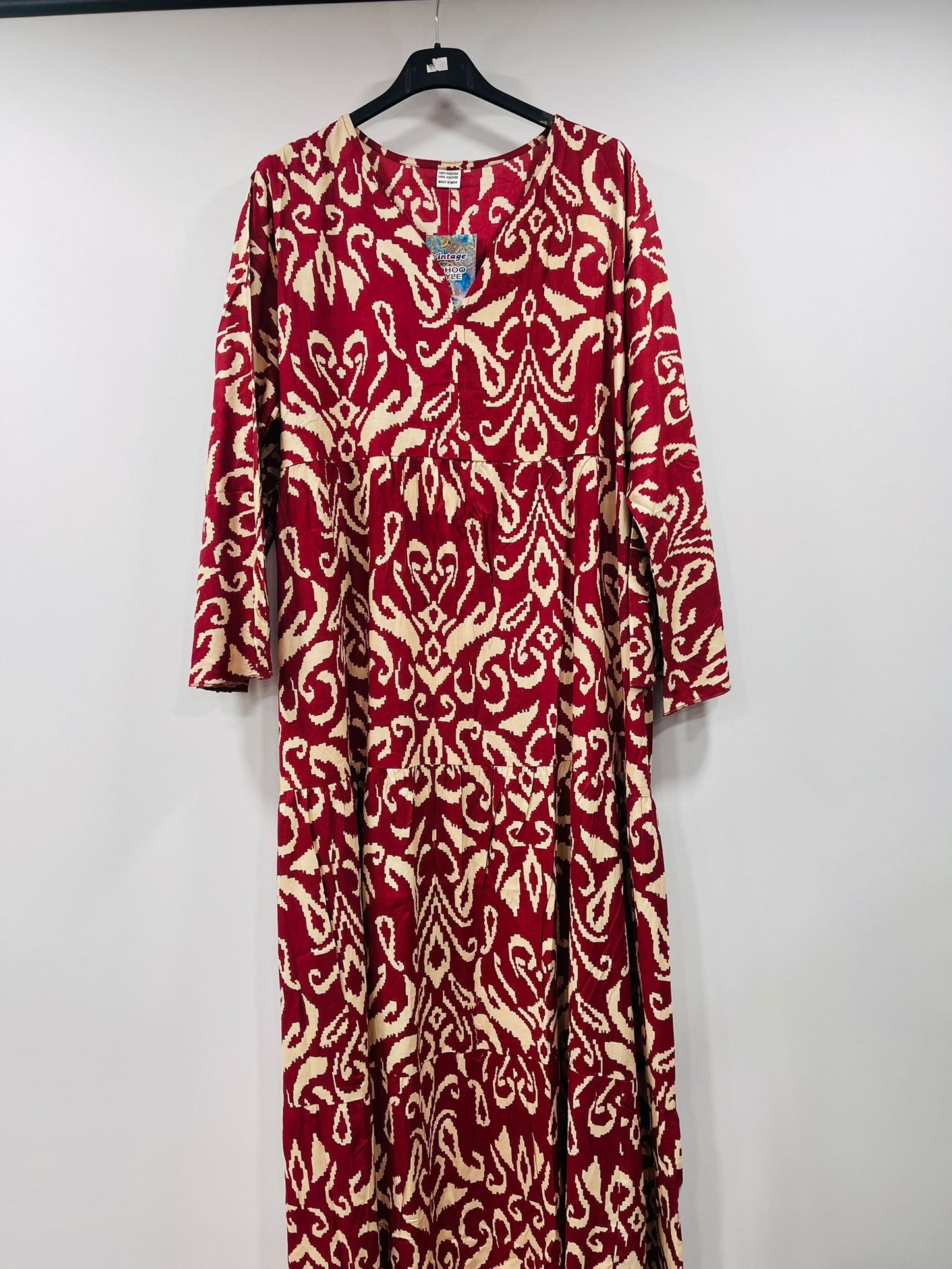 Casual Tribal Motif Maxi Dresses with Drawstring Neck - MANSURI FASHIONS
