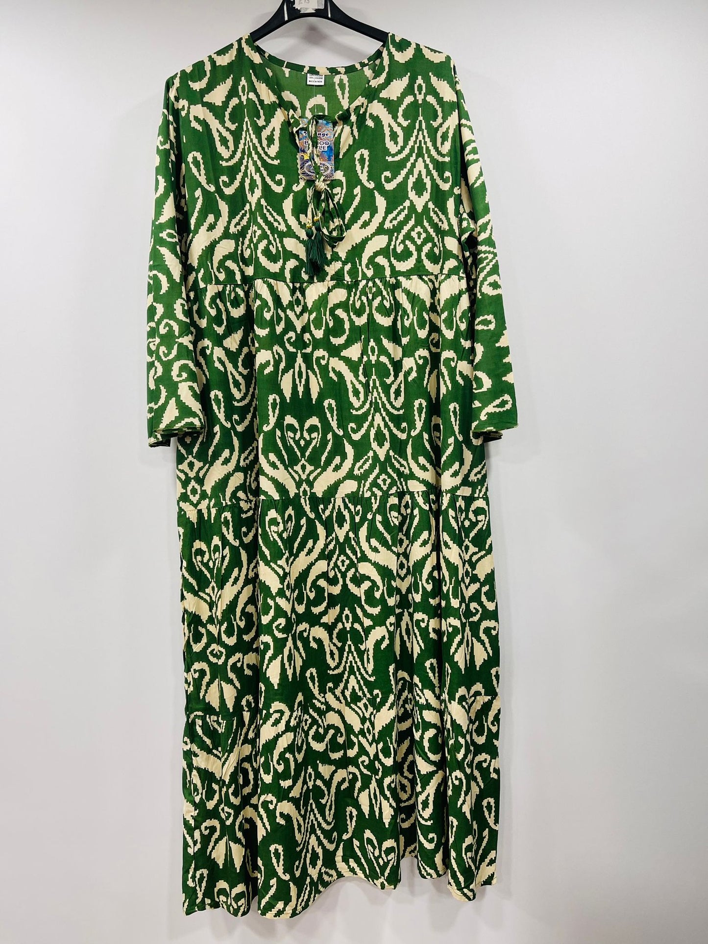 Casual Tribal Motif Maxi Dresses with Drawstring Neck - MANSURI FASHIONS