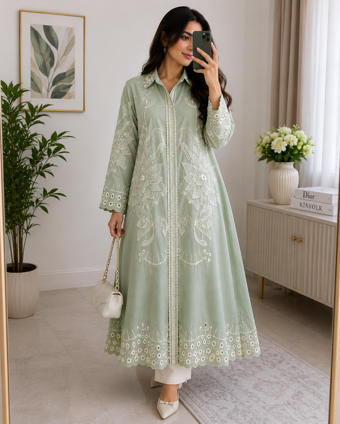 Luxury Embroidered Floral Long Shirt Dress Collection