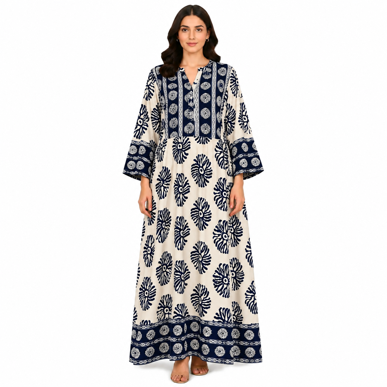 Women's Monochrome Boho Kaftan Maxi Dress | Casual Dress