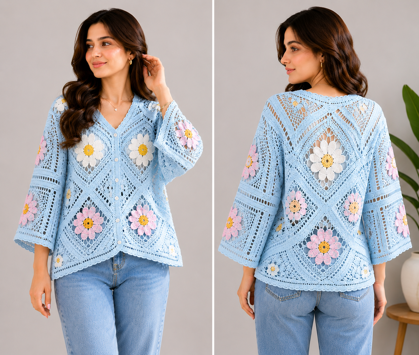 Floral crochet jacket or shirt