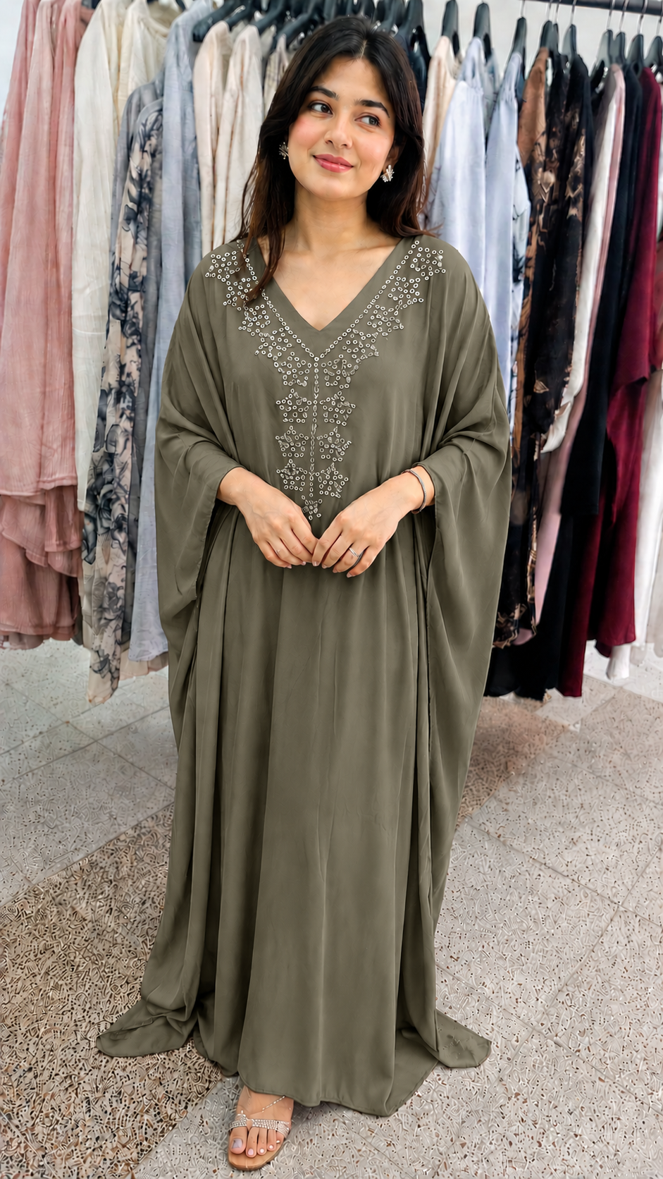 Elegant Embellished Kaftan Maxi Dress