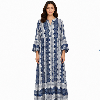 Women's Boho Long Sleeve Henley Neck Tiered Maxi Dress