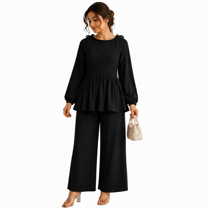 Women's Smocked Co-Ord Set with Wide-Leg Trousers | Casual Outfit