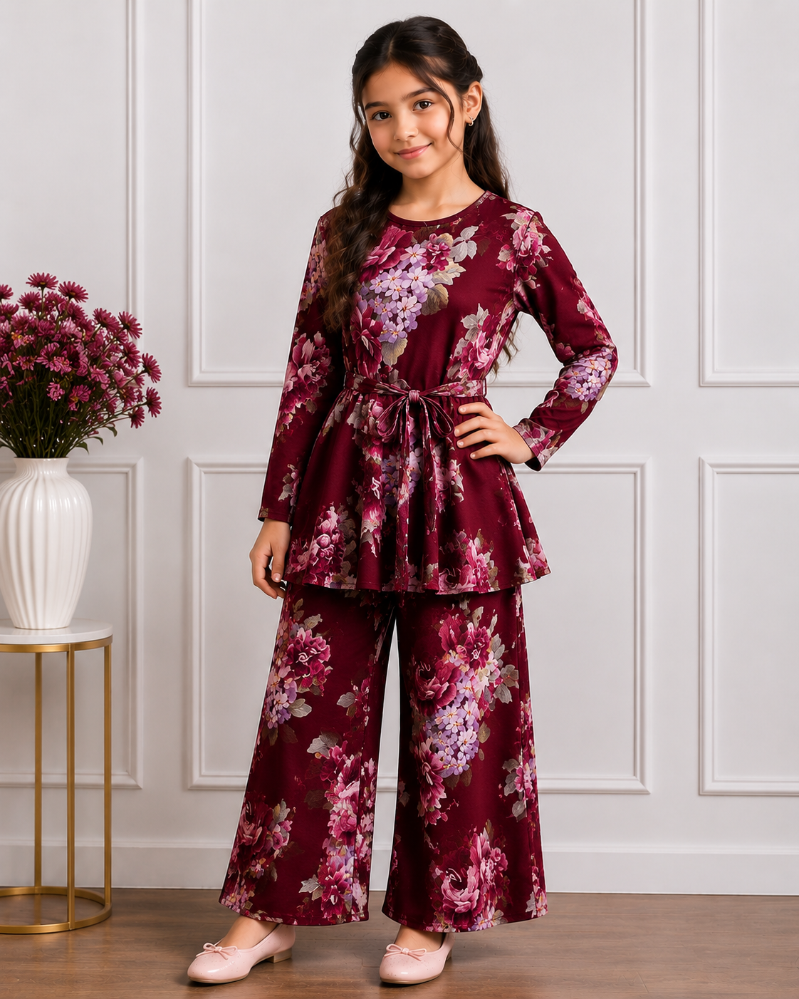 Girls’ Floral Two-Piece Set – Elegant & Comfortable