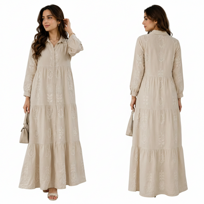 Women's Embroidered Tiered Maxi Dress | Casual Elegant Dress