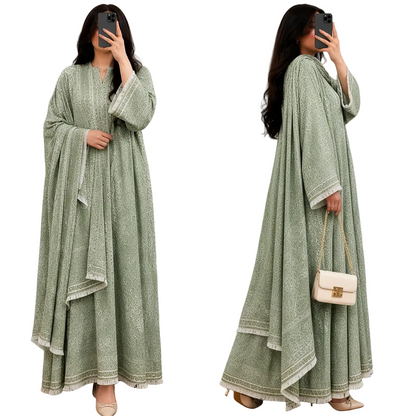 Women's Paisley Pashmina Abaya with Matching Scarf