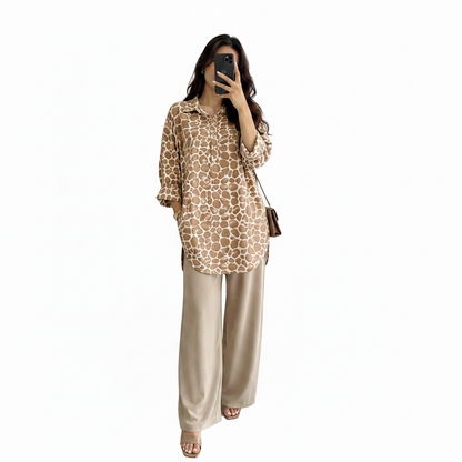 Women's Giraffe Print Co-Ord Set | Casual Two-Piece Lounge Outfit