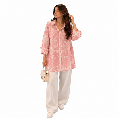 Women's Oversized Embroidered Shirt | Casual Chic Tunic Top