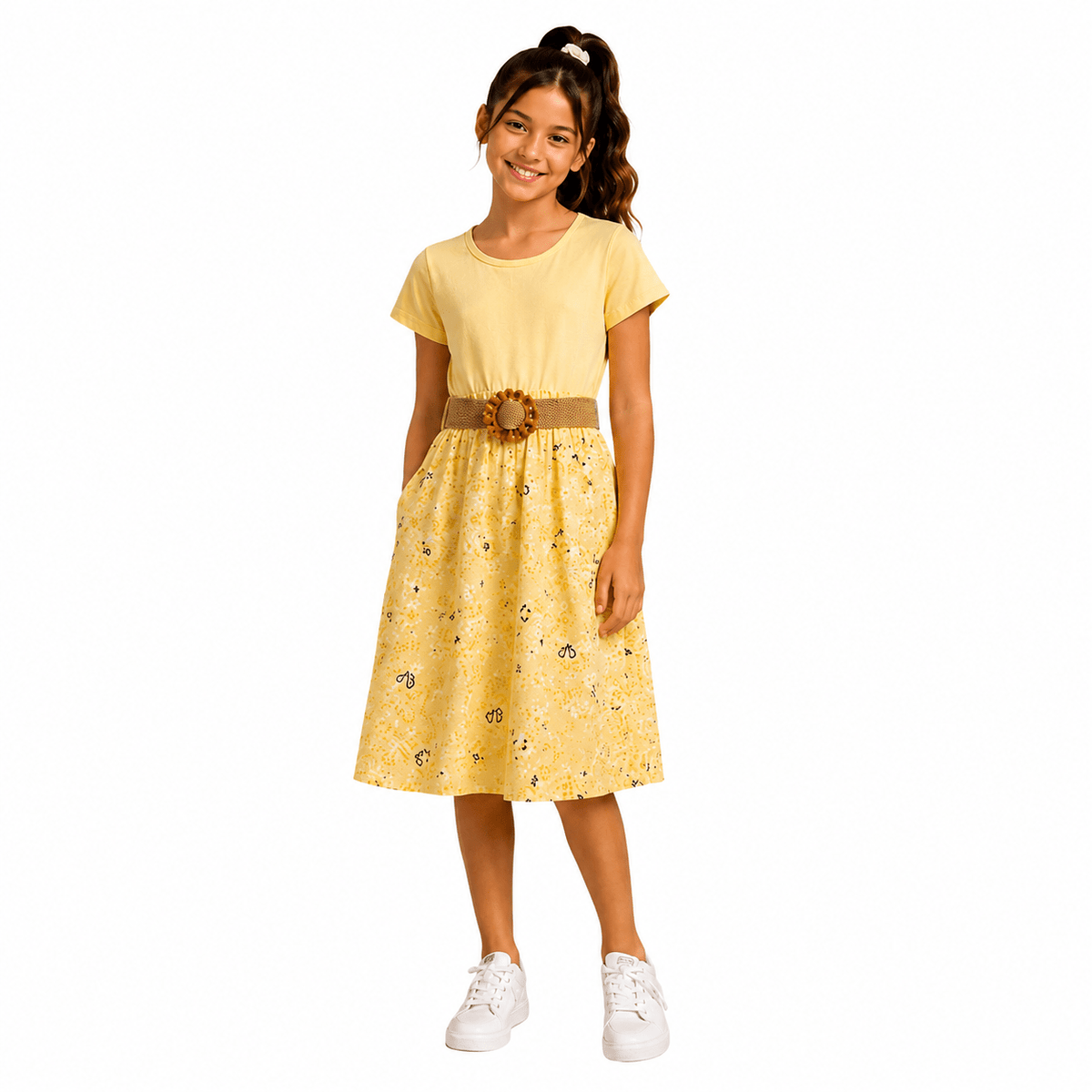 Girls Printed A-Line Frock with Decorative Belt | Party Dress - MANSURI FASHIONS