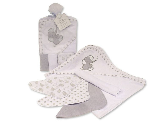 Baby Hooded Towel and Wash Cloth Set - Grey-  (PK6) Gp-25-1058g