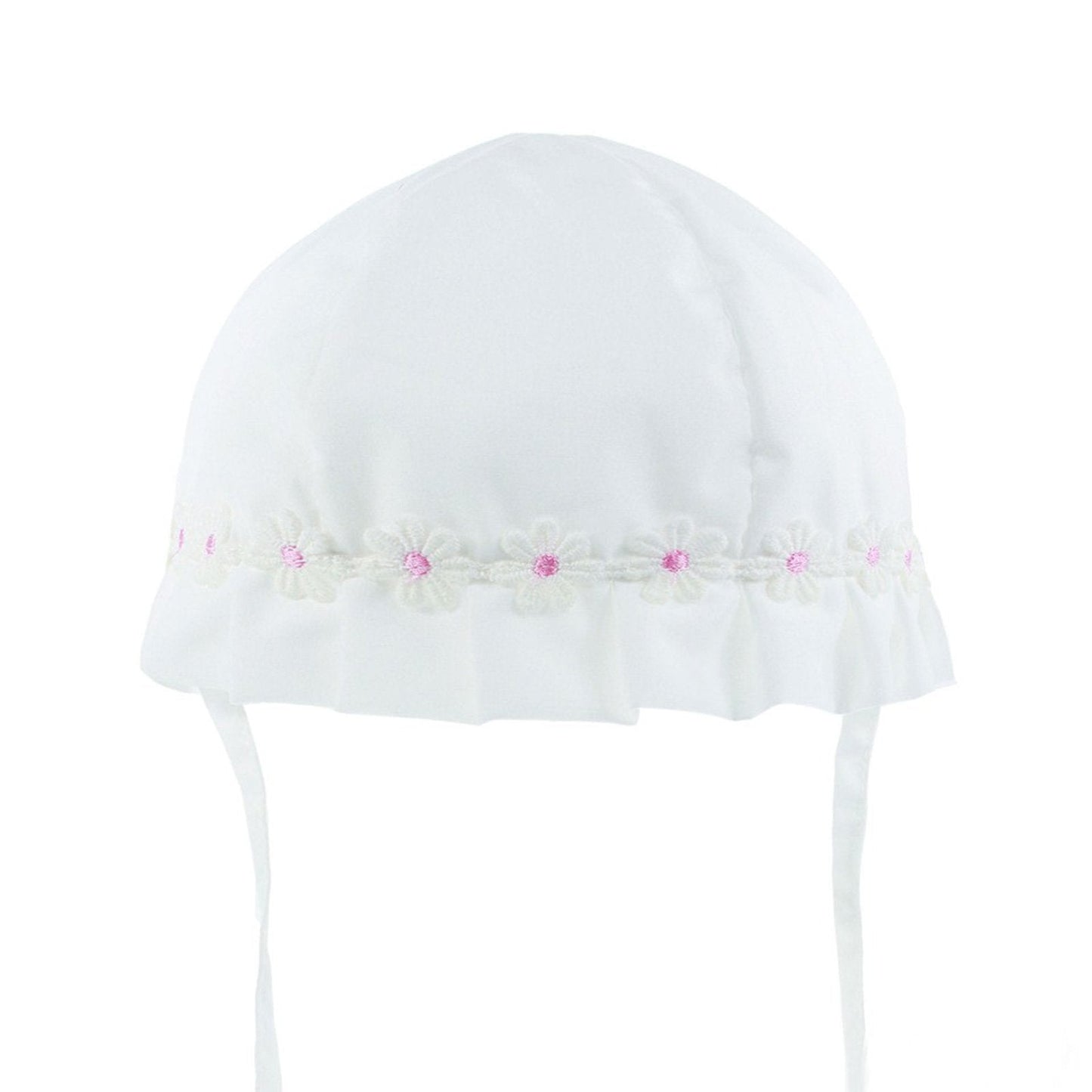 PLAIN WHITE SUMMER HAT W/FLOWER TRIM (0-24 MONTHS) H36 - Kidswholesale.co.uk