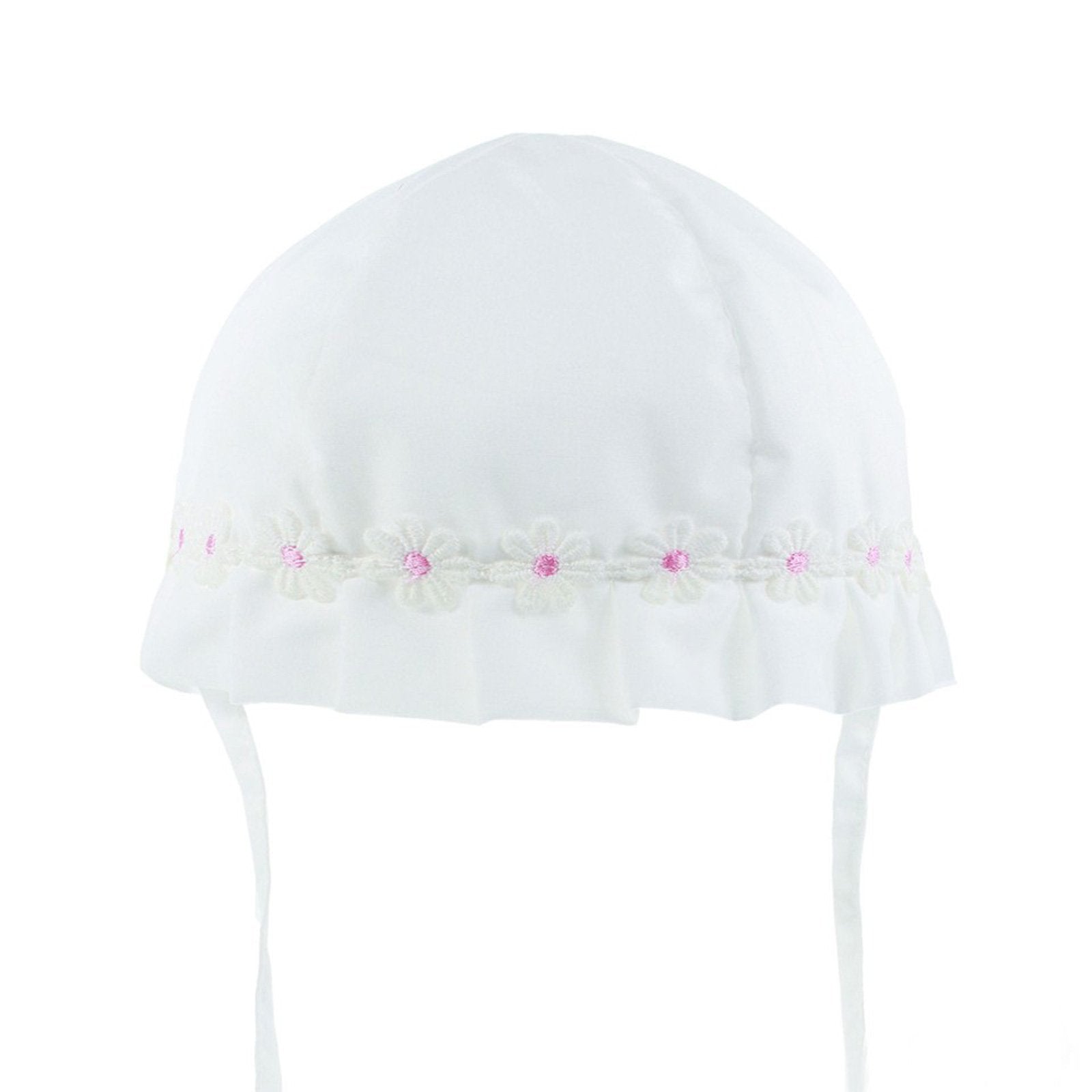 PLAIN WHITE SUMMER HAT W/FLOWER TRIM (0-24 MONTHS) H36 - Kidswholesale.co.uk