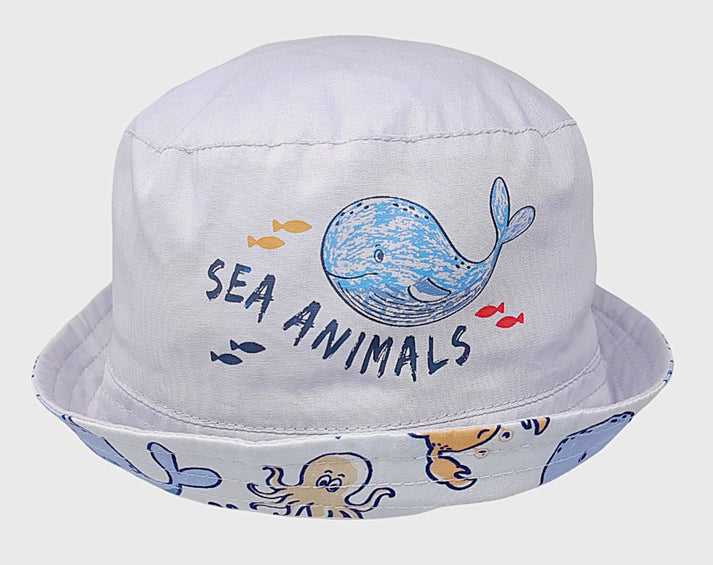 Reversible Baby Boys Bucket Hat - Sea Animals (6-18m) (PK12) 0399