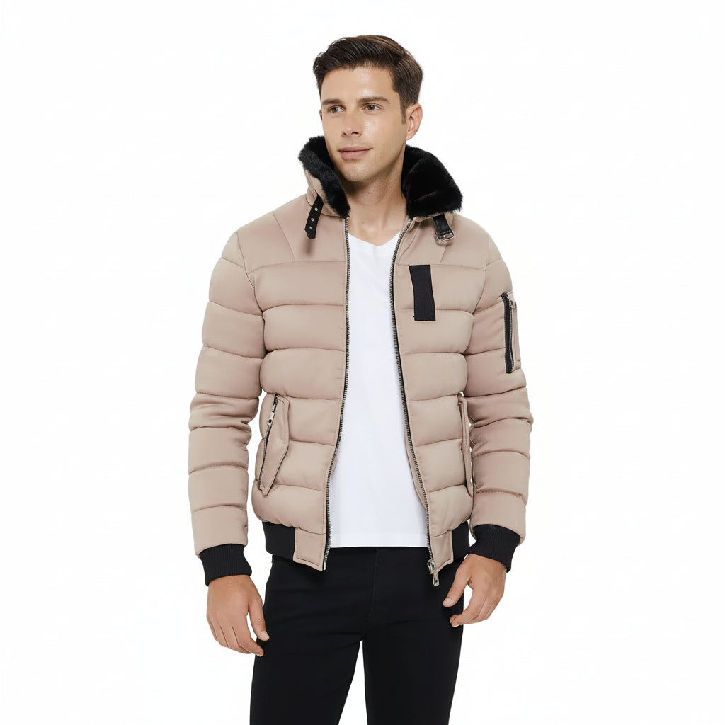 Men's Faux Fur Collar Puffer Jacket | Winter Puffer Coat