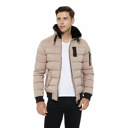 Men's Faux Fur Collar Puffer Jacket | Winter Puffer Coat