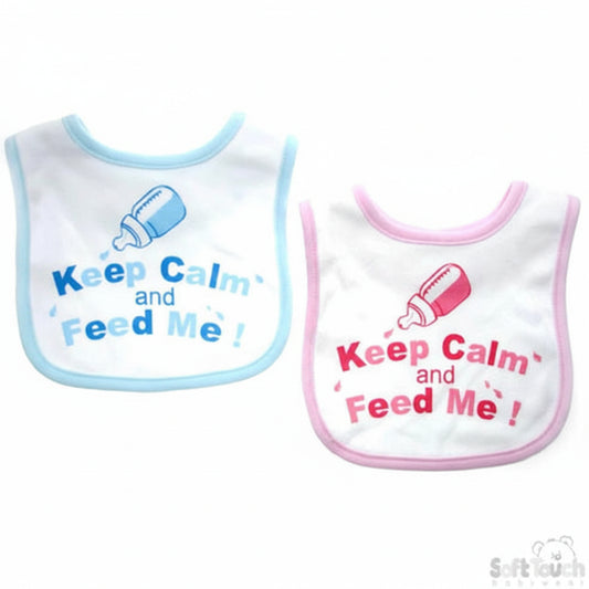 "Keep Calm and Feed Me" Velcro Baby Bib – 100% Cotton