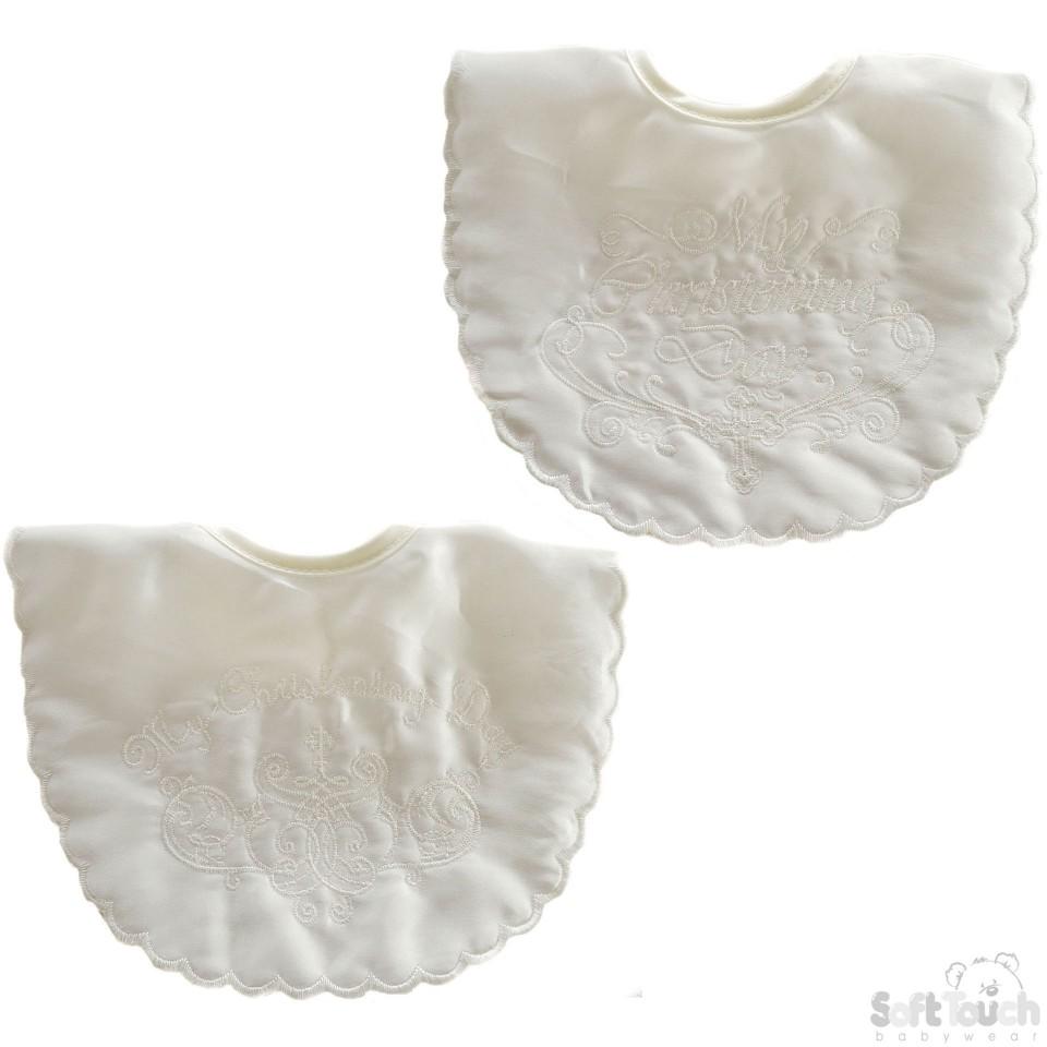 SMALL SATIN CHRISTENING BIB: P5172-Cream - Kidswholesale.co.uk