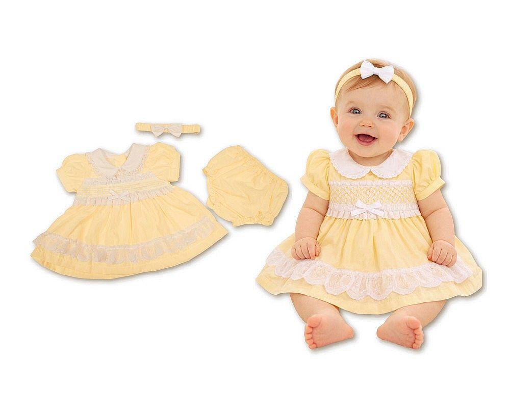 Baby Dress Lemon with Lace and Bow (0-24m)