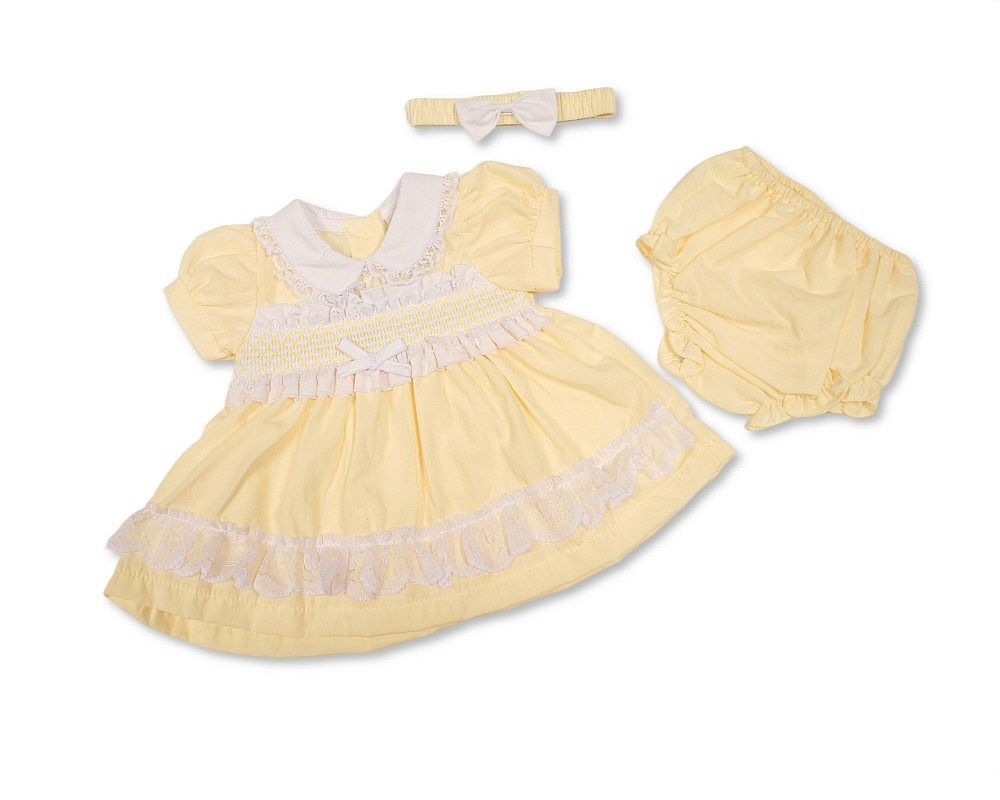 Baby Dress Lemon with Lace and Bow (0-24m)