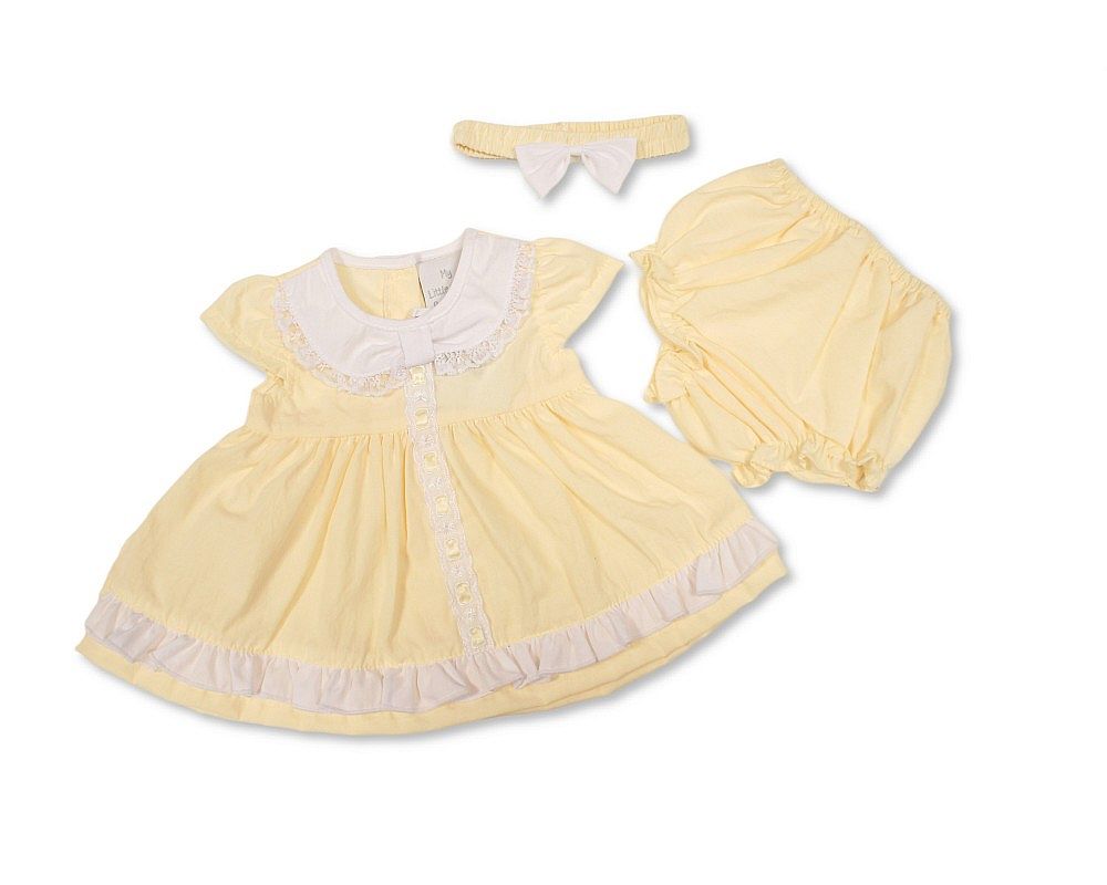 Premature Baby Dress Lemon with Lace and Bow (3-8 LBS) (PK6) PB-20-717