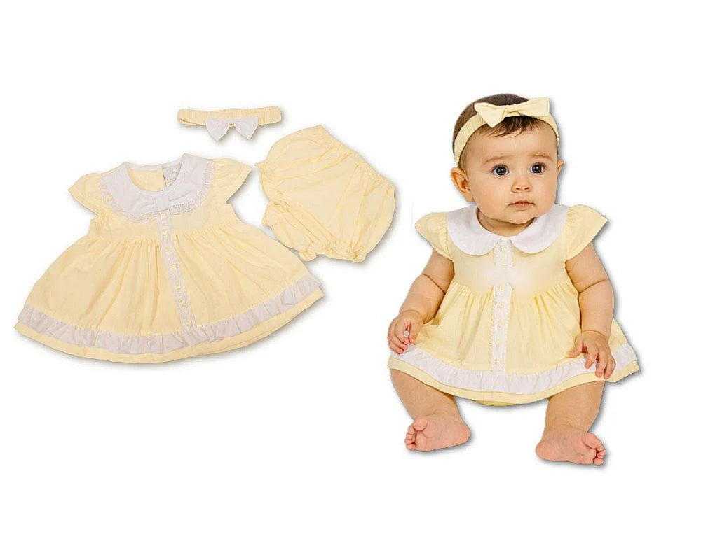 Baby Dress Lemon with Lace and Bow (0-24m)