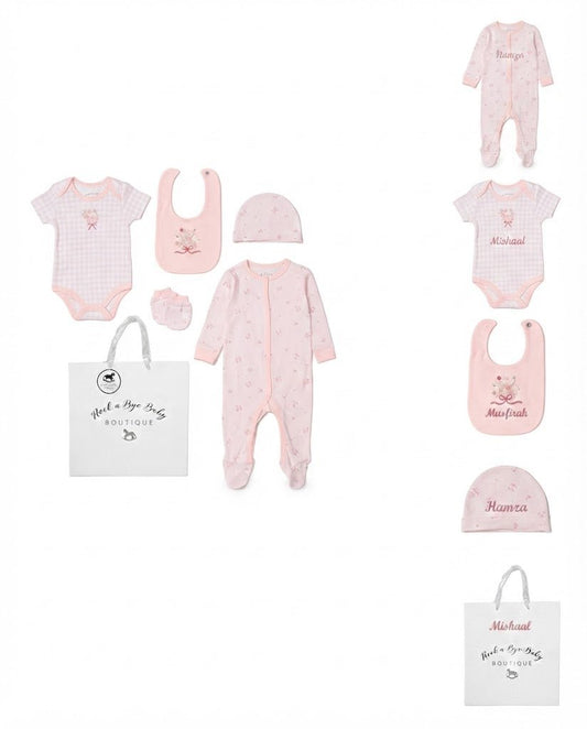 Personalised Baby Mesh Bag Gift Set - Pretty Flowers - MANSURI FASHIONS