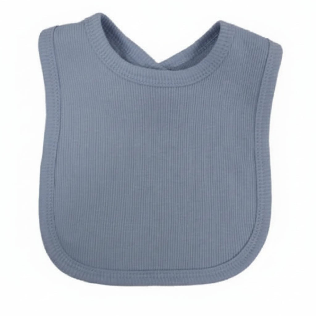 Personalised Dusky Blue Ribbed Velcro Baby Bib – Soft Cotton Feeding Bib - MANSURI FASHIONS