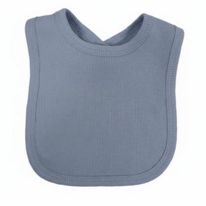 Personalised Dusky Blue Ribbed Velcro Baby Bib – Soft Cotton Feeding Bib - MANSURI FASHIONS
