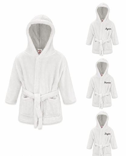 Personalised Infants Plain Hooded Fleece Robe | Soft Baby Dressing Gown - MANSURI FASHIONS