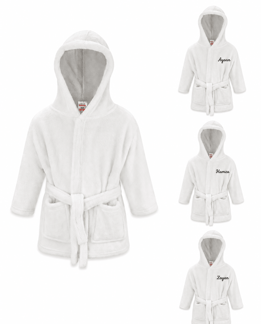 Personalised Infants Plain Hooded Fleece Robe | Soft Baby Dressing Gown - MANSURI FASHIONS