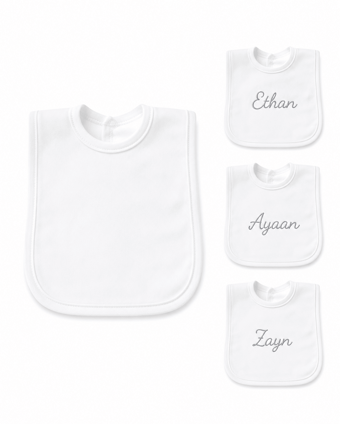 Personalised Plain Pop-On Baby Bibs – Soft Cotton Infant Feeding Bib - MANSURI FASHIONS