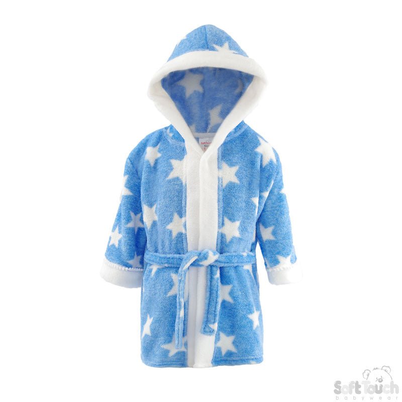 Personalised Star Print Coral Fleece Hooded Baby Robe | Soft Hooded Dressing Gown - MANSURI FASHIONS