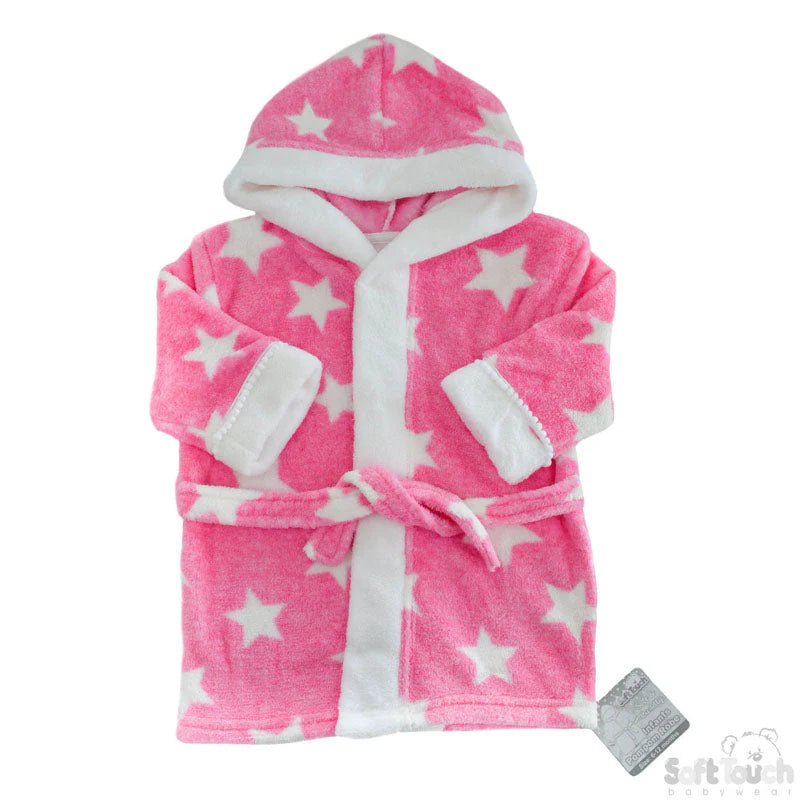 Personalised Star Print Coral Fleece Hooded Baby Robe | Soft Hooded Dressing Gown - MANSURI FASHIONS