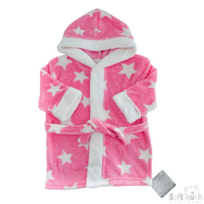 Personalised Star Print Coral Fleece Hooded Baby Robe | Soft Hooded Dressing Gown - MANSURI FASHIONS