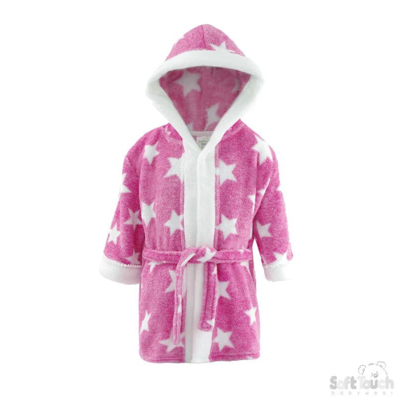 Personalised Star Print Coral Fleece Hooded Baby Robe | Soft Hooded Dressing Gown - MANSURI FASHIONS