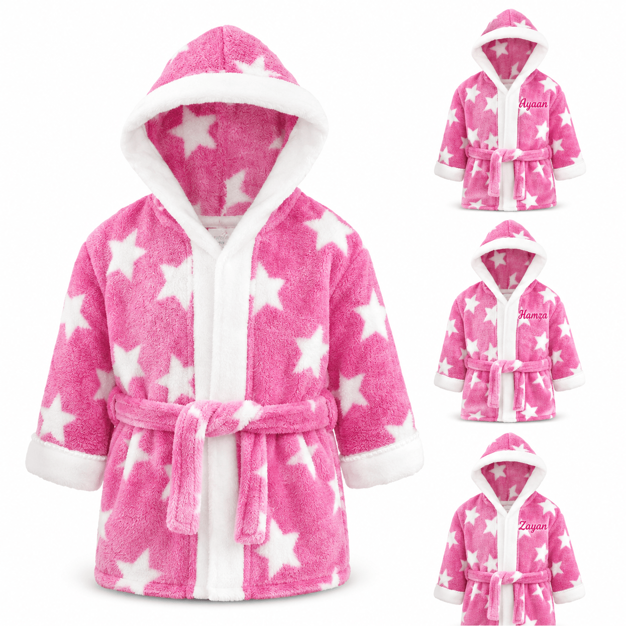 Personalised Star Print Coral Fleece Hooded Baby Robe | Soft Hooded Dressing Gown - MANSURI FASHIONS