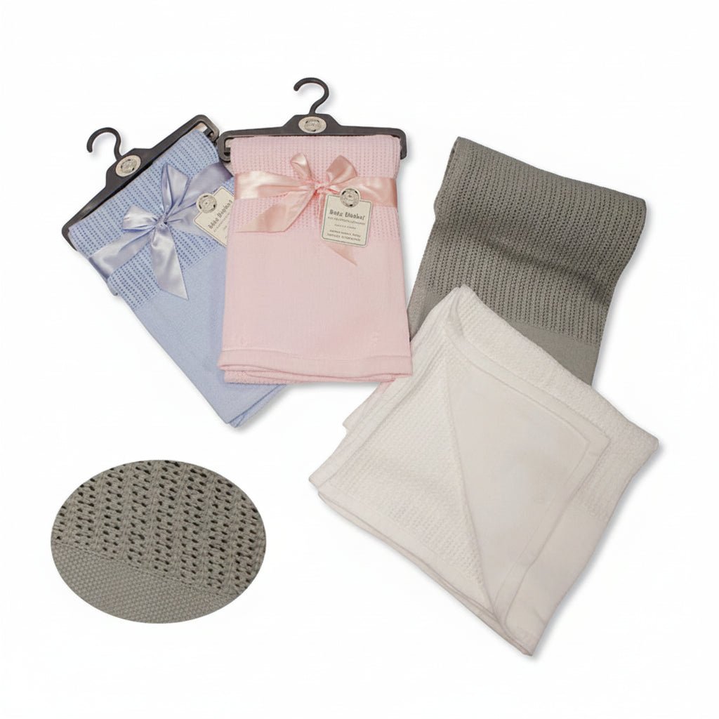 Personalized Baby Cellular Cotton Blanket with Plain Solid Panel - MANSURI FASHIONS