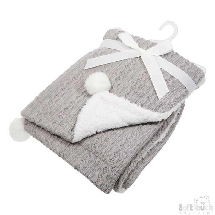 Personalized COFFEE CABLE KNIT WRAP W/POM POM - MANSURI FASHIONS