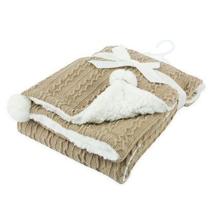 Personalized COFFEE CABLE KNIT WRAP W/POM POM - MANSURI FASHIONS