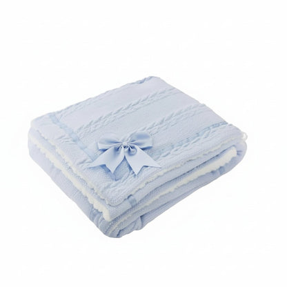 Personalized Luxe Chevron Cable Knit Baby Wrap with Satin Bow – Soft & Cosy - MANSURI FASHIONS