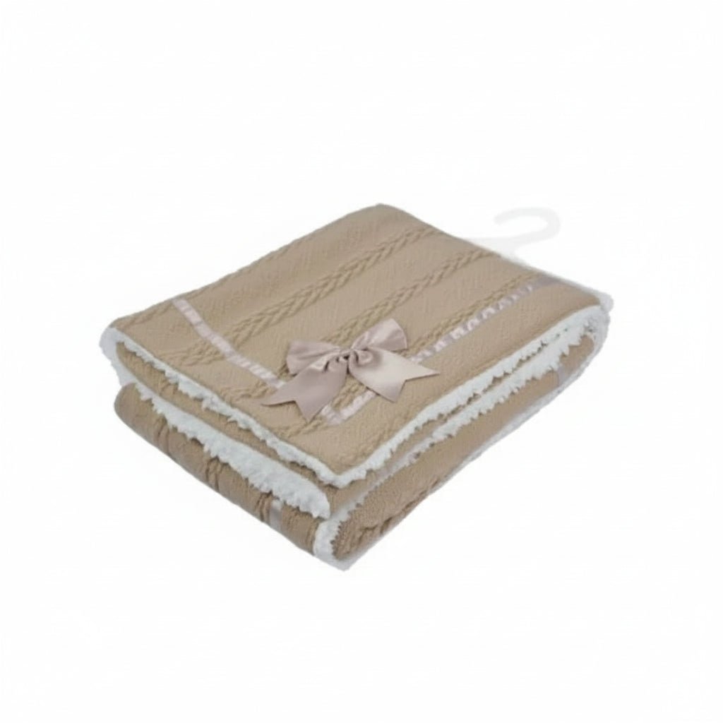 Personalized Luxe Chevron Cable Knit Baby Wrap with Satin Bow – Soft & Cosy - MANSURI FASHIONS