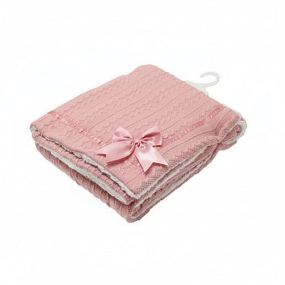Personalized Luxe Chevron Cable Knit Baby Wrap with Satin Bow – Soft & Cosy - MANSURI FASHIONS