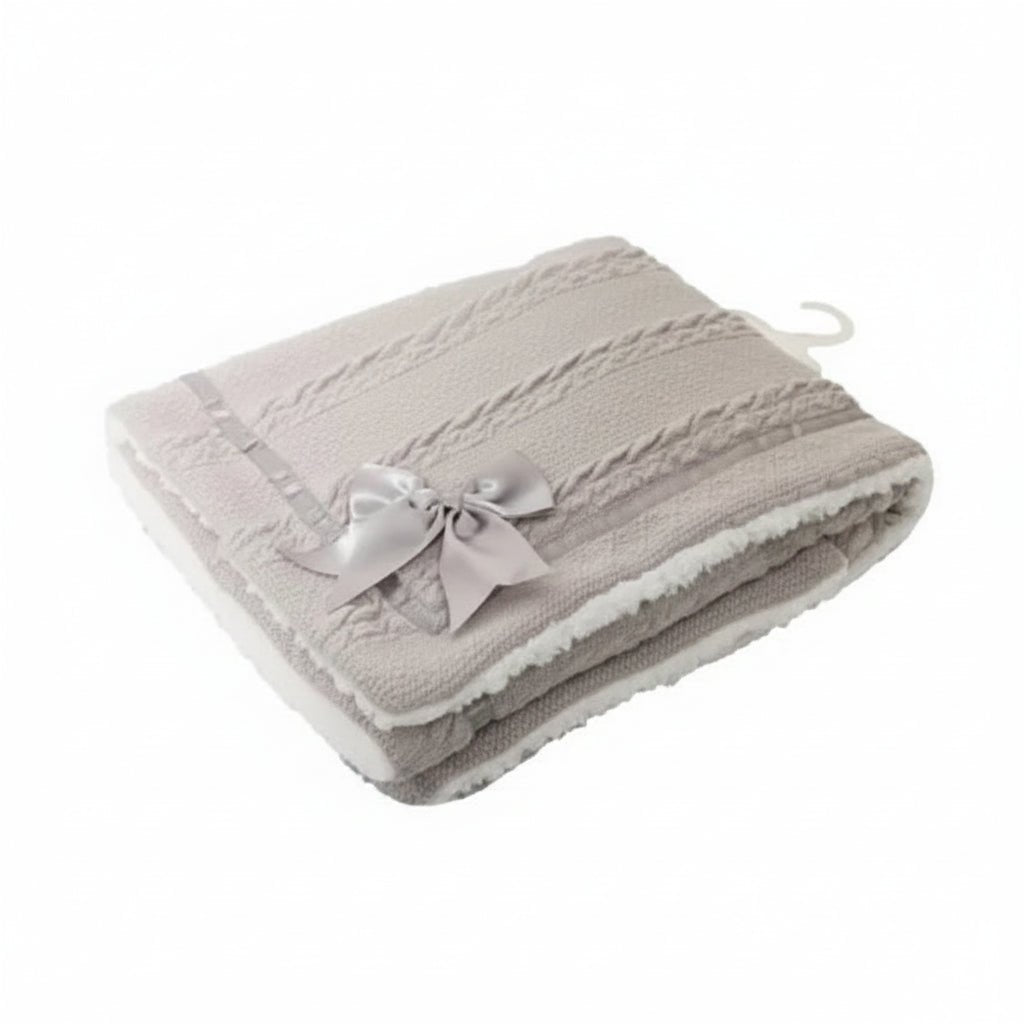 Personalized Luxe Chevron Cable Knit Baby Wrap with Satin Bow – Soft & Cosy - MANSURI FASHIONS