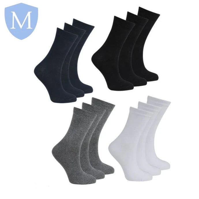 Plain Unisex Cotton Socks (3 Pairs) (POA) (Girls Hosiery) (Boys Hosiery)