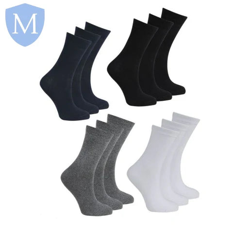 Plain Unisex Cotton Socks (3 Pairs) (POA) (Girls Hosiery) (Boys Hosiery)