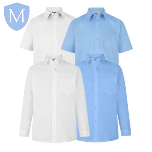 Plain Boys Full/Short Sleeved Shirt - White/Blue (Twin-Pack) (POA)