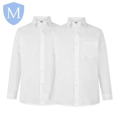 Plain Boys Full/Short Sleeved Shirt - White/Blue (Twin-Pack) (POA)